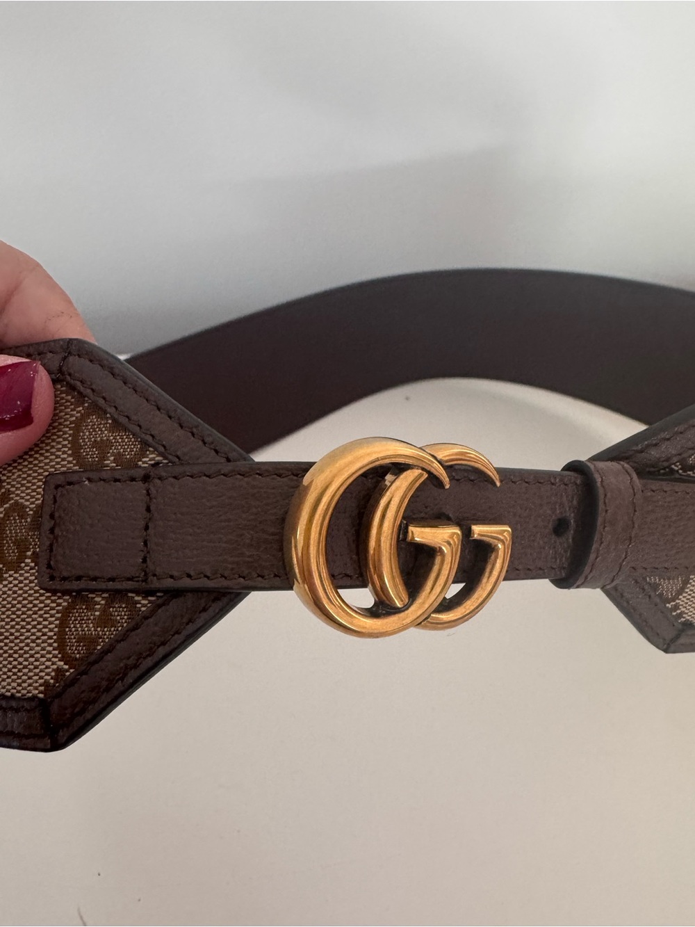 Gucci Beige and Brown GG Canvas Belt with Gold Double G Buckle - Picture 8 of 12